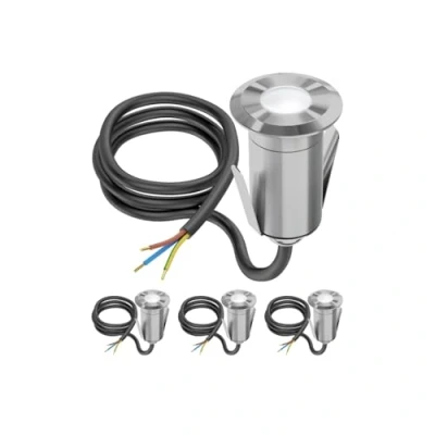 Image de ledscom.de 4 pièces LED encastrées dans le sol GLOX pour l&#039;extérieur, IP67, aluminium, rond, 35mm Ø, blanc, mat