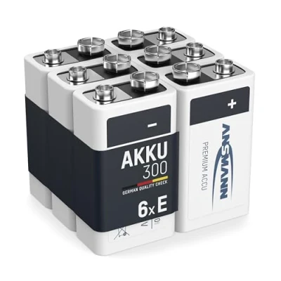 Image de ANSMANN Piles 6LR61 9V 300 mAh NiMH rechargeables (lot de 6) Bloc alimentation à faible autodécharge et haute capacité idéales pour détecteur fumée, jouets, radios, etc.