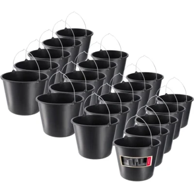 Image de Kadax Seau de Chantier en Plastique 12 l avec poignée et bac ŕ mortier pour Chantier, Jardin, Ciment, Nettoyage Noir, Polypropylčne, 24 x 30 23 cm