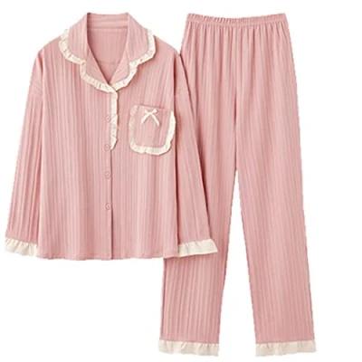 Image de KKPW Femmes Printemps Automne Coton Manches Longues Hiver élégant col Doux Pyjama Taille M