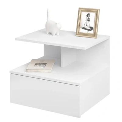 Image de WOLTU Table de Chevet Suspendue, Nuit Étagère Murale avec Tiroir et Compartiment Ouvert, Lit Meuble Chambre Moderne en Bois, 40x35x31 cm, Blanc, NTS03ws