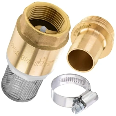 Image de Poppstar Set de filtre d&#039;aspiration, soupape pied avec clapet anti retour 1&quot; en laiton, crépine d&#039;aspiration acier inoxydable, douille et collier serrage