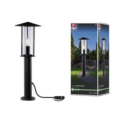 Image de Paulmann 94322 luminaire d&#039;extérieur LED Plug &amp; Shine Poller Classic IP44 INCL. 1x2 Watts gradable Clair métal 3000 K E14, 2 W, Anthracite, Höhe: 50cm