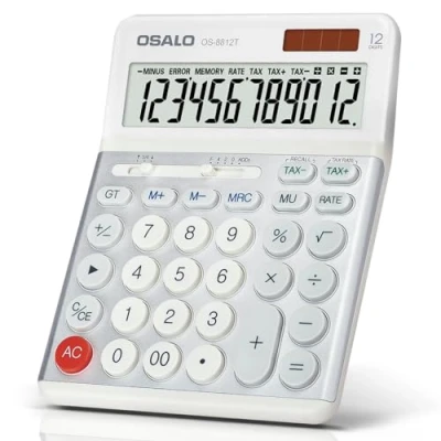 Image de OSALO Calculatrices de bureau avec fonction taxe sur la TVA, grand écran, grands boutons, calculatrice à 12 chiffres pour maison et le (OS 8812T)