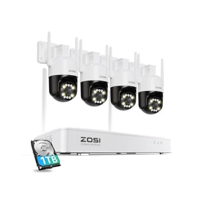 Image de ZOSI 5MP Kit Caméra de Surveillance WiFi 6, PT à 360 pour Extérieure, Détection Personne et Véhicule, Audio Bidirectionnel Alarme Sonore Lumineuse, Vision Nocturne Couleur