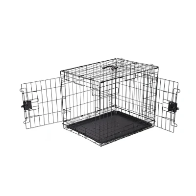 Image de Amazon Basics Cage pour chien Durable,Pliable en fil métallique avec plateau, Double porte, l 76 x 48 H 53 cm, Noir