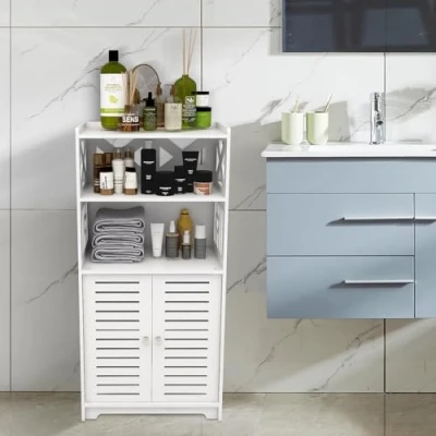 Image de Drumm Meuble Salle de Bain,Meuble Toilette,Meuble Toilettes WC Rangement,Rangements Bain,Tiroir, Compartiment, Gain Place,Petits Espaces (75 * 22 36cm)