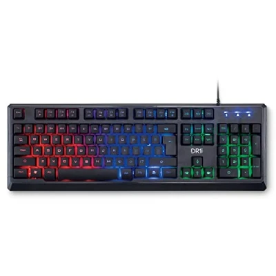 Image de [Amazon Exclusive] DR1TECH Puma Clavier Gamer Ergonomique Et Rétro Éclairé Pour PC 104 Boutons Avec 6 Key Rollover Gaming USB Filaire Arc En Ciel Membrane À Effet Mécanique
