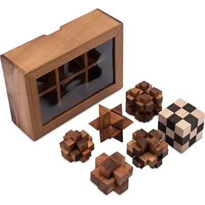 Image de LOGOPLAY 6 Jeux d&#039;énigmes dans Un Ensemble Collection de Puzzle 3D d&#039;esprit Patience logique élégant Coffret Cadeau en Bois