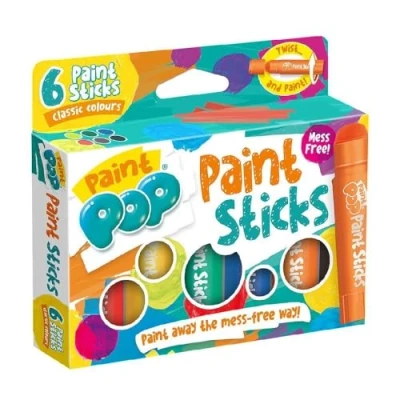 Image de Paint Pop Lot de 6 bâtons peinture pour enfants couleurs assorties classiques Twist &amp; Paint, sans désordre, action à séchage rapide, nettoyage facile, vives, multi surfaces
