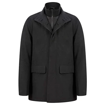 Image de Indus Wool Look Funnel Neck Collar Tailored Coat with Quilted Mock Insert in Black Tokyo Laundry L