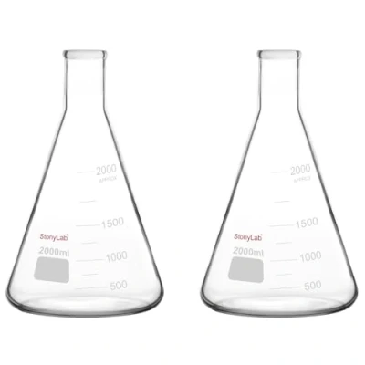 Image de stonylab Fioles Erlenmeyer, Lot de 2 Erlenmeyer en Verre Borosilicaté à Col Étroit 2000 ml Paroi Épaisse, Matériel Laboratoire