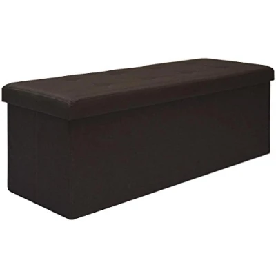 Image de DuneDesign Coffre de Rangement XXL Pliante 110x38x38cm INCL 2 cloisons 120L Pouf Pliable Repose Pieds rectangulaire rembourré 3 Places Marron Foncé