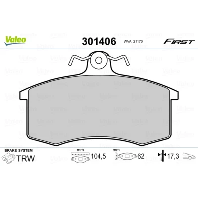 Image de VALEO 301406 Jeu de plaquettes frein FIRST Essieu avant contact signal d&#039;usure exclu sans tôle anti bruit LADA: Samara, 112, Priora 3/5 portes