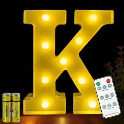 Image de HONPHIER® Lettres Lumineuses Lampe à Lettre Alphabet Lumineux LED Télécommande Lumières Decoration Opérateur Piles pour Fête Mariage Noël Maison Bar Décoration (K)