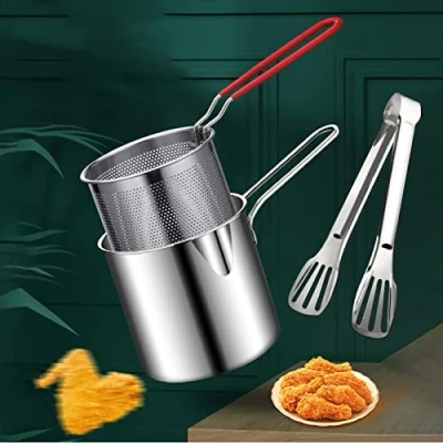 Image de Friteuse Marmite en Acier Inoxydable, Petite À Économie D&#039;Style Japonais avec Passoire, Filtre Écumoire G D&#039;huile ProfonPour Faire Frire Les Cuisses Poulet, Frites (Clip