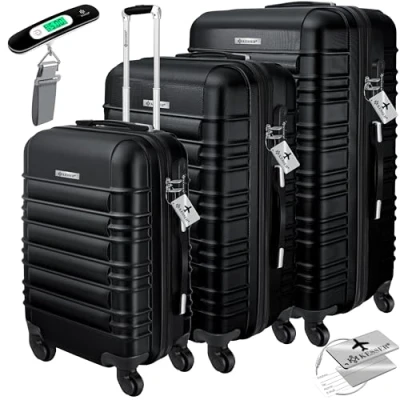 Image de KESSER® Set de 3 valises à Coque Dure, Voyage, Trolley Valise, INCL. Balance Valise + étiquette Bagage, roulettes, Serrure, 4 Poignée télescopique M L XL