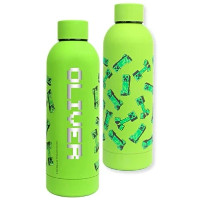 Image de Minecraft Bouteilles d&#039;eau personnalisées pour enfants Bouteille en acier inoxydable anti fuite sans BPA 700 ml Vert
