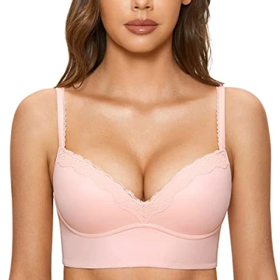 Image de DOBREVA Femme Soutien Gorge sans Armatures Rembourré Push Up Triangle Bralette en Dentelle Peachy Keen 105B