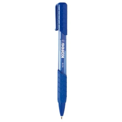 Image de Kores K6 : Stylo à Bille Rétractable Bleu, Pointe Moyenne 1 mm Biro avec Encre Anti Salissures pour une Écriture Douce, Prise en Main Souple, Fournitures Scolaires et de Bureau, Paquet 12