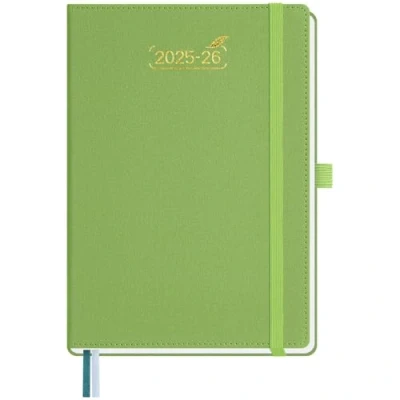 Image de BEZEND Agenda 2025 2026 A5 21 x 15,5 cm Semainier 25 26 avec Double Horaire 1 Semaine 2 Pages 18 Mois Du juil. à déc. Couverture Rigide en Cuir PU Fruit Vert
