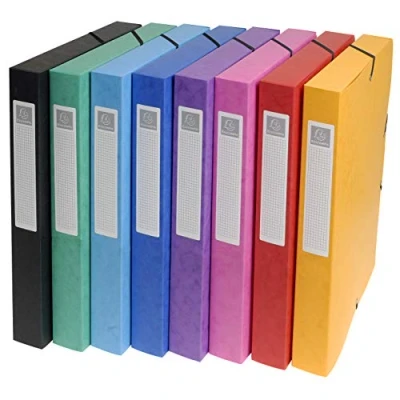 Image de Exacompta Réf. 50300E 8 boîtes de classement à élastiques Exabox en carte lustrée 600g/m2 Dos 2,5 cm format 25 x 33 pour documents A4 couleurs assorties livrées montées
