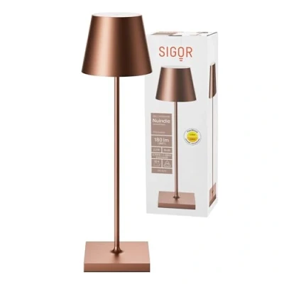 Image de SIGOR Nuindie Lampe de table avec batterie à LED variable pour l’intérieur et l’extérieur, hauteur 38 cm, rechargeable par Easy Connect, 24 h durée luminosité, Bronze