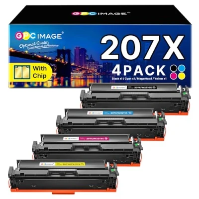 Image de GPC Image 207X 207A avec Puce Cartouche de Toner Compatible pour HP 207 Color Laserjet Pro MFP M283fdw M255dw M282nw M283fdn M255nw W2210X W2211X W2212X W2213X (4 Pack)