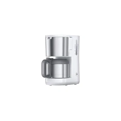 Image de Braun PurShine KF1505 WH Machine à café filtre, verseuse isotherme en acier inoxydable de 1,2 l, pour jusqu&#039;à 9 tasses, système OptiBrew, fonction anti goutte, panier filtration pivotant, arrêt