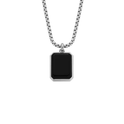 Image de Fossil Collier pendentif All Stacked Up en agate, noir, pour homme, JF04601040