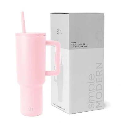 Image de Simple Modern Gobelet Thermique avec Poignée et Paille Bouteille d&#039;Eau Isolée en Acier Inoxydable Vaso de viaje para café helado Trek Collection 1180ml Blush