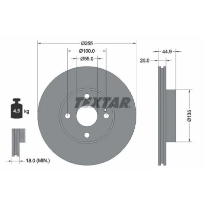 Image de TEXTAR 92096800 Disque de frein 255 20 04/05 100 ventilé l&#039;intérieur sans roulement roue, boulon fix moyeu roue