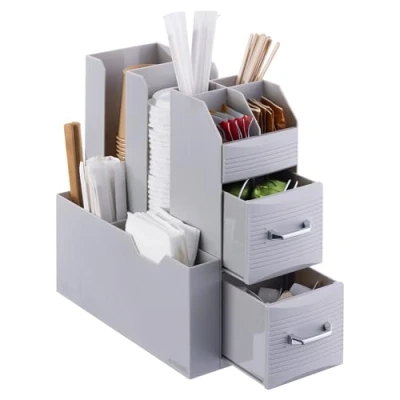 Image de Navaris Organisateur à Café Distributeur Sucre Thé Touillette Serviette Avec Range Dosette et Porte Gobelet Maison Bureau Cafétéria