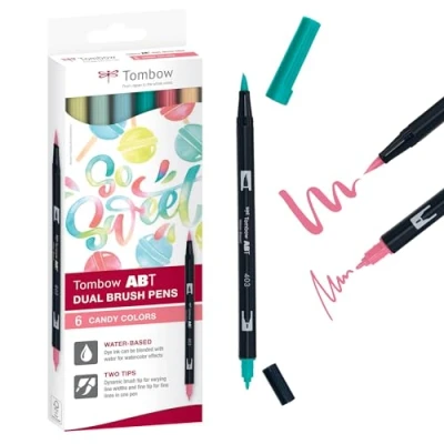 Image de Tombow ABT 6C 4 Lot de 6 stylos à double pointe pinceau, parfaits pour le lettrage la main et bullet journal