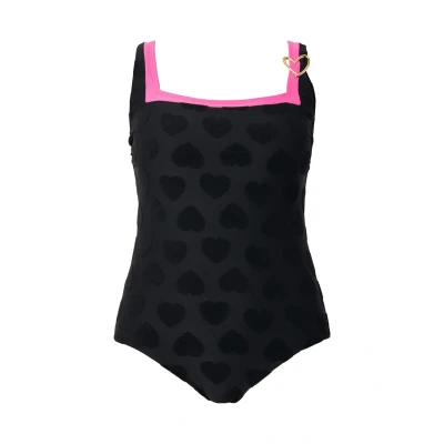 Image de Ulla Popken Monochrome Heart Print Maillot de bain, Femme, Taille: 44, Black