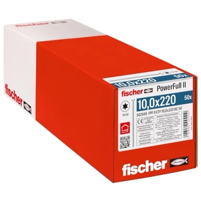 Image de Fischer Vis de Renfort Powerfull FPF II CTF 10x220 revêtement zingué, Filetage Total, tête fraisée avec Empreinte Torx/Boîte 50