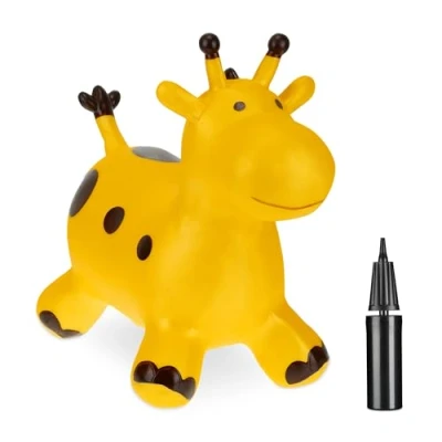 Image de Relaxdays Animal Sauteur, Jouet en Forme de Girafe, pour Les Enfants dès 3 Ans, avec Pompe, sans BPA, Jaune et Marron