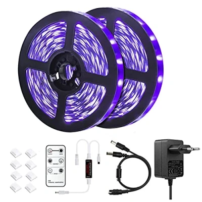 Image de Lumière noire LED UV de 10 mètres avec télécommande, 600 perles, 12 V / 3 a, lampe flexible pour Bal fluorescent, éclairage scène (33 pieds)