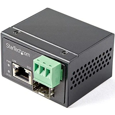 Image de StarTech.com Convertisseur Fibre RJ45 PoE+ Industriel 30W SFP vers Gigabit Optique Mono Mode/Multi Mode Cuivre Mini Boîtier IP 30 Durable / 40 à +75C (IMC1GSFP30W)