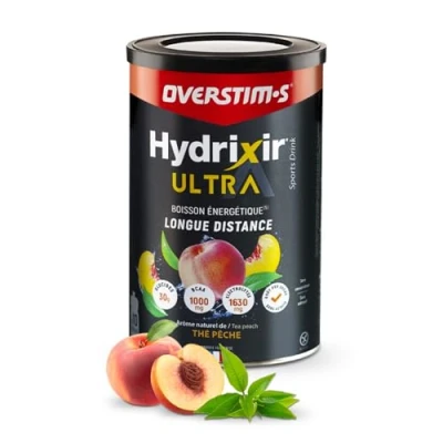 Image de Overstim.s Boisson énergétique Hydrixir Ultra (400g) 3 sources de glucides 4 électrolytes 6 vitamines BCAA + Glutamine Bicarbonate sodium Saveur peu sucrée Thé pêche