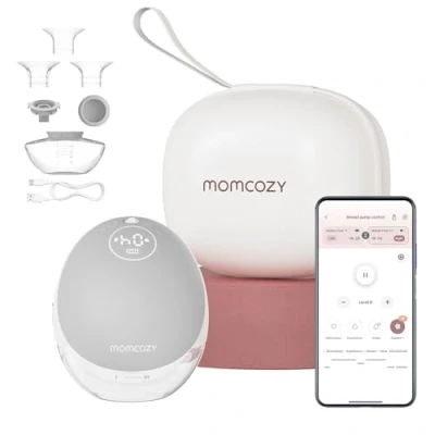 Image de Momcozy Tire lait Mains Libres Mobile Flow M9 Amélioré, Électrique et Contrôle via Application, Modes Personnalisés &amp; 15 Niveaux, Portable du Lait, 24 mm (Gris, 1 unité)