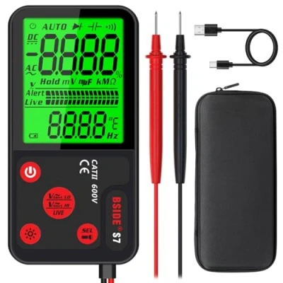 Image de BSIDE Multimètre Numérique Rechargeable Voltmètre Automatique Ultra Mince Grand Écran à 3 résultats 6000 comptes Testeur de Tension Multifonction avec NCV Lampe Poche Cordons test et Étui