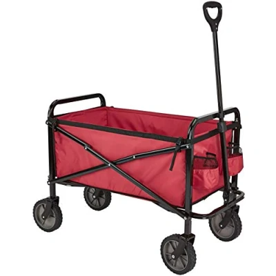 Image de Amazon Basics Collection d’outils de jardin Chariot d’extérieur pliable pour jardinage avec housse protectrice, Rouge