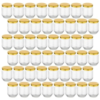 Image de gouveo Lot de 48 Bocaux conservation ronds 190 ml avec couvercle à visser doré Petits pour la et le stockage