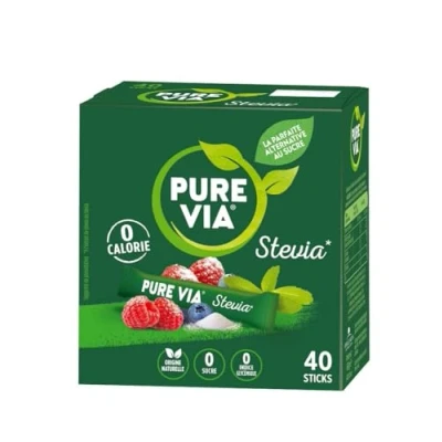 Image de PURE VIA Boîte 40 sticks Stevia Poudre Zéro Calorie