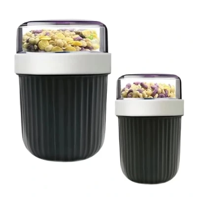 Image de Lot de 2 pots à yaourt Avec couvercle et cuillère pour la nuit muesli (650 + 200 ml, 260 80 ml) petit déjeuner sur le pouce garniture céréales, flocons d&#039;avoine,