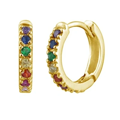 Image de Boucles d&#039;Oreilles Créoles Articulées Arc en ciel Argent Plaqué Or Jaune et Oxyde de Zirconium