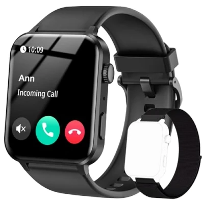 Image de IOWODO Montre Connectée Femme Homme, Appel, Appels Numérotation, 100 Modes de Sport, Écran 1.85 Pouce, Assistant Vocal, Bluetooth 5.0, pour Android/iOS（Noir）