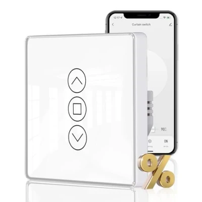 Image de MOES WiFi RF433 2.5D Interrupteur de Rideau Intelligent à Ecran Tactile, Commutateut Volet Roulant compatible avec Smart Life/Alexa/Google Home