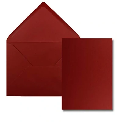 Image de Lot de 25 Cartes Avec Enveloppes simples au format A5 (14,8 x 21 cm) C5 (15,4 22 fermeture par collage humide Rouge foncé